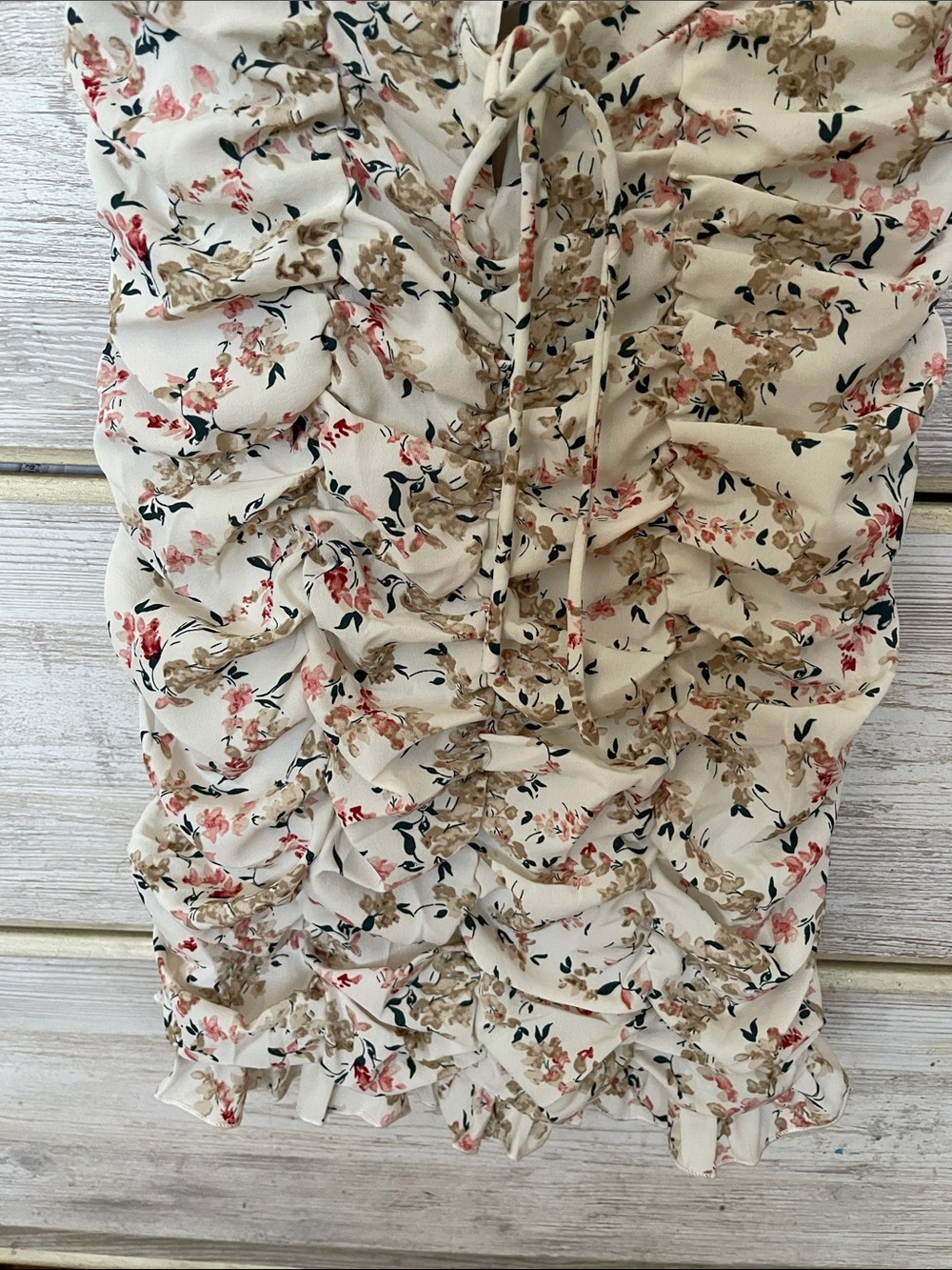 Ivory Floral Ruffle Mini Dress - Picture 3 of 5